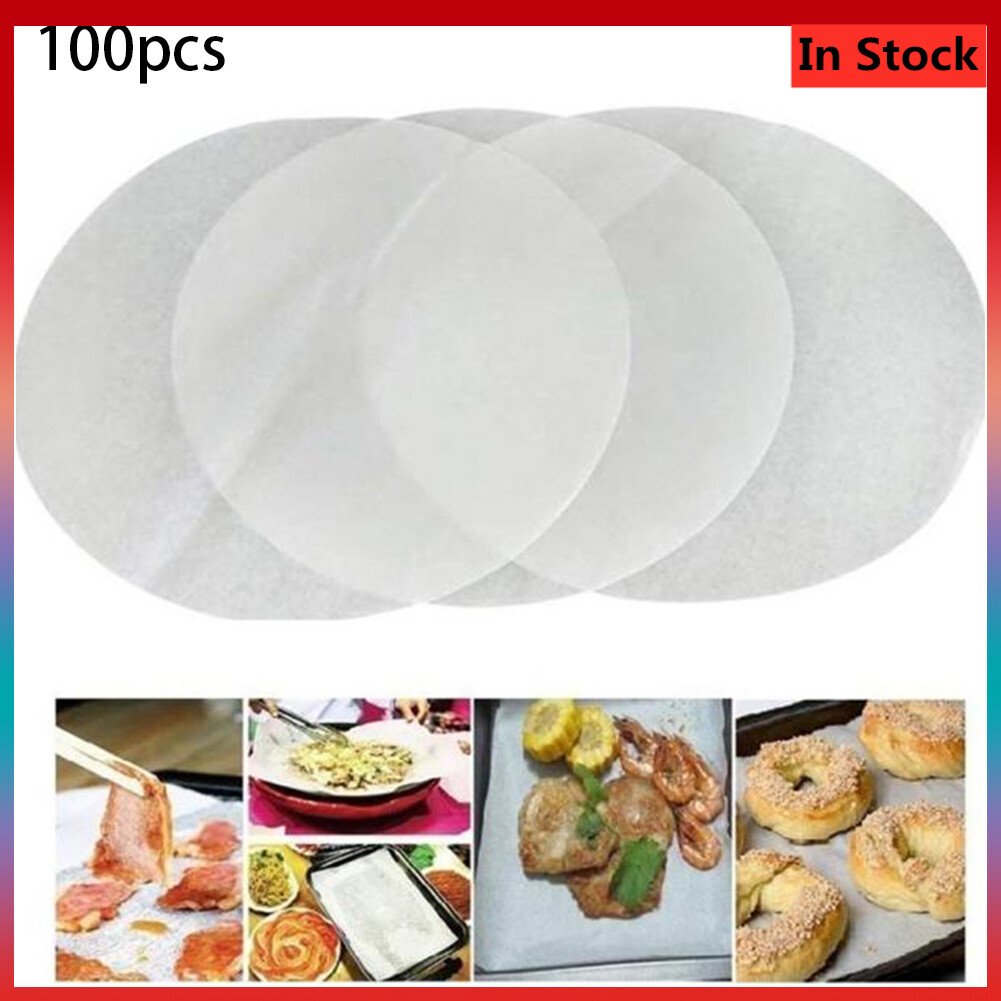 100Pcs Round Roasted Barbecue Paper Silicone Oil Pizza Oven Air Fryer Grill Small Cage Bag Steamed Head Paper Steamer Paper (Without Holes) 100Pcs Non Sticky Baking Paper Bread Snack Steamer Air Fryer Sheet Kitchen Tool