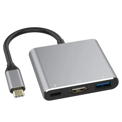 3 in 1 Portable Type-C Male to USB-C USB 3.0 4K HDMI Female Hub Adapter Cable