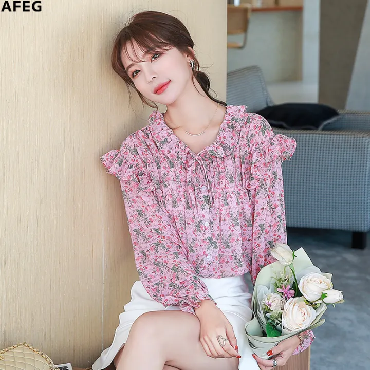 Afeg Blus Sifon Lengan Panjang Wanita Blus Leher Bulat Fesyen Sifon Netral Lengan Panjang Untuk Wanita Lazada Indonesia