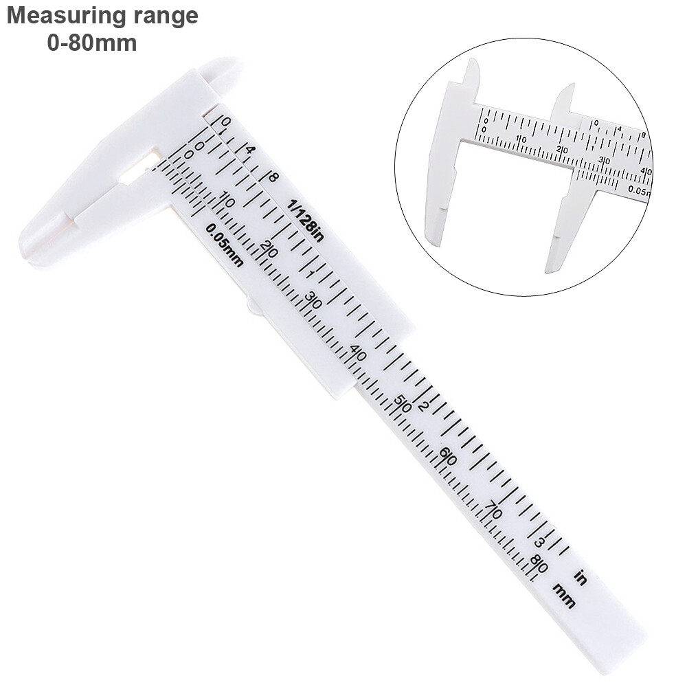 0-80mm Double Scale White Plastic Vernier Caliper with Mini Measurement Tool for Students / Antique Measurement