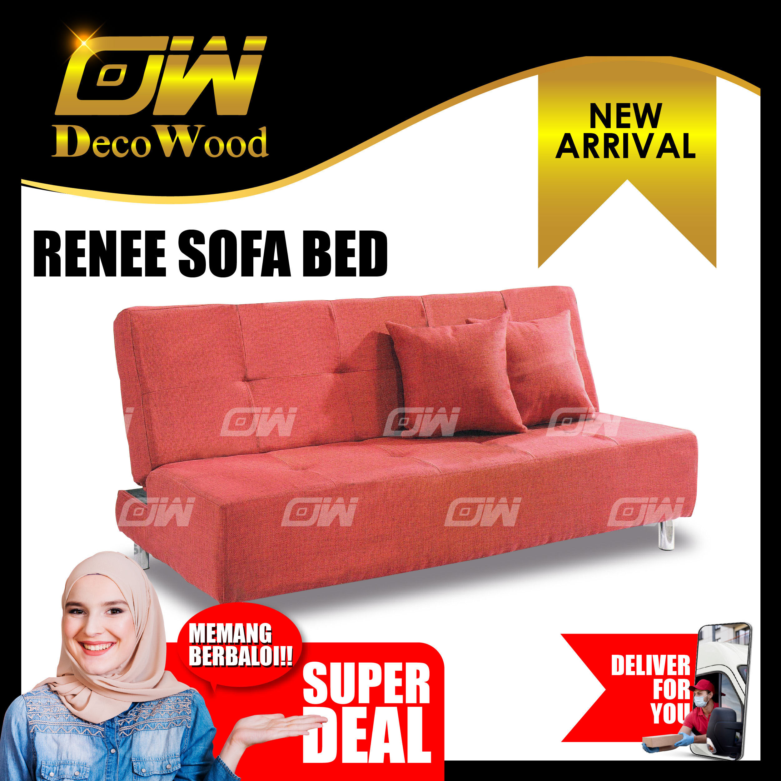 Renee Fabric Sofa Bed / Living Hall Sofa / Lounge Sofa Bed / Office