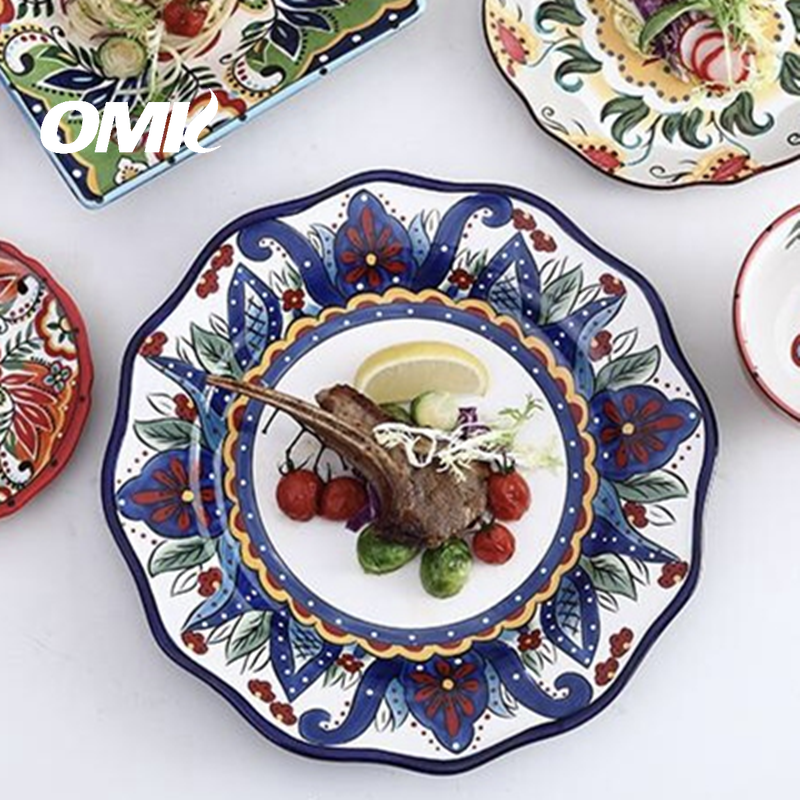Bộ đồ ăn đĩa ăn tối gốm sơn tay phong cách bohemian omk