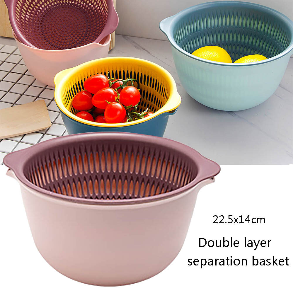 CNMF Double-layer Hollow Vegetable Washing Basket Vegetable Drain Sieve Kitchen Fruit Storage Basket Drain Basket