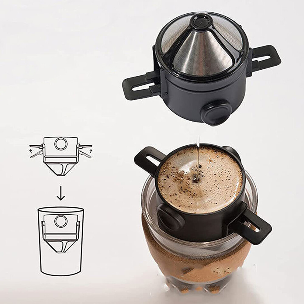 Coffee Filter Cup Telescopic Drip Coffee Filter 304 Stainless Steel Double-layer Drip Coffee Dripper Foldable Tea Infuser Mesh Paperless Portable Holder