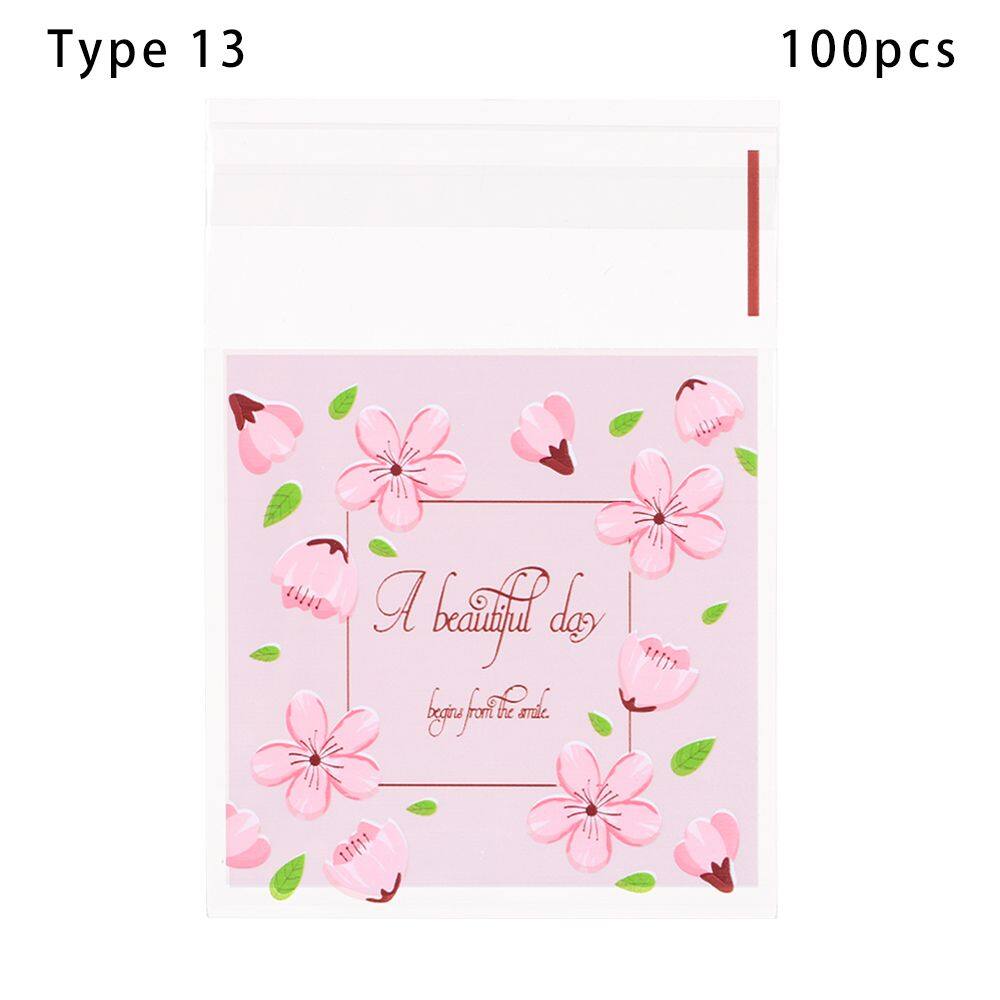 YESMILE 100pcs 7x7cm Cartoon Wedding Favors Party Supplies OPP Bags Plastic Cookie Pocket Self-Adhesive Candy Bag Cute Bow Design