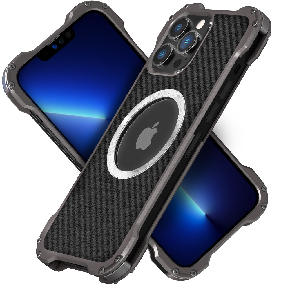 Luxury carbon fiber grain back aluminum metal case. magsafe military grade drop shockproof protective case for iphone 15/15 pro max/15 plus/14/14 pro max/14 plus/13 pro max/12 pro ma/11 pro max/13 mini/13/12/11