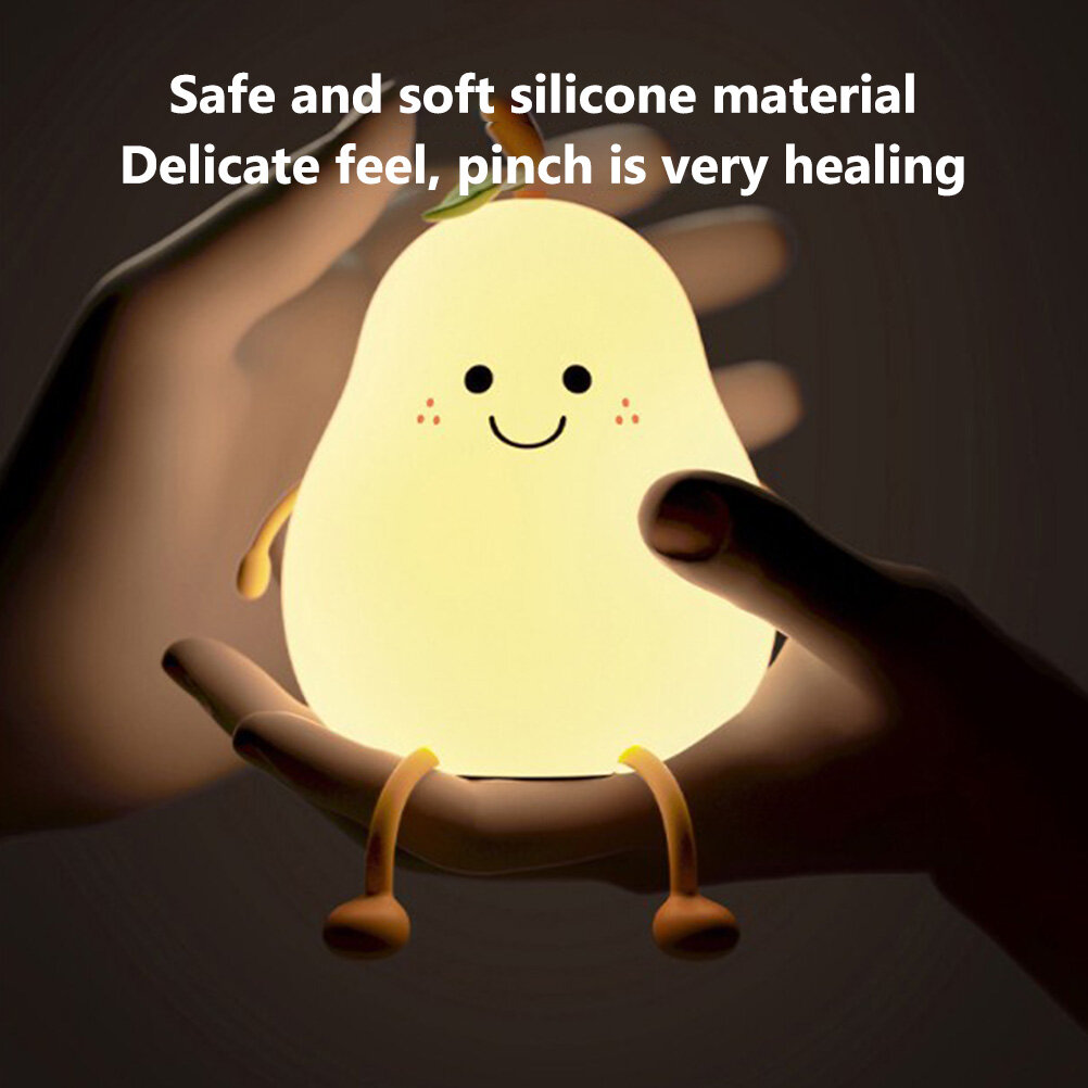 Creative Pear Shaped Night Light USB Charging LED Cartoon Silicone Night Light Warm Light Table Bedside Lamp for Bedroom Livingroom