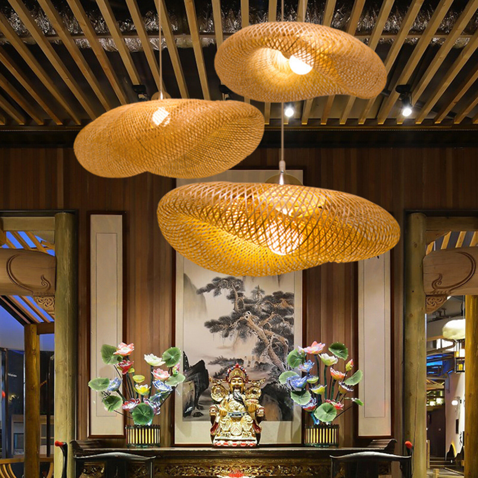 Baoblaze Bamboo Pendant Lampshade Hanging Ceiling Lamp Light Shade