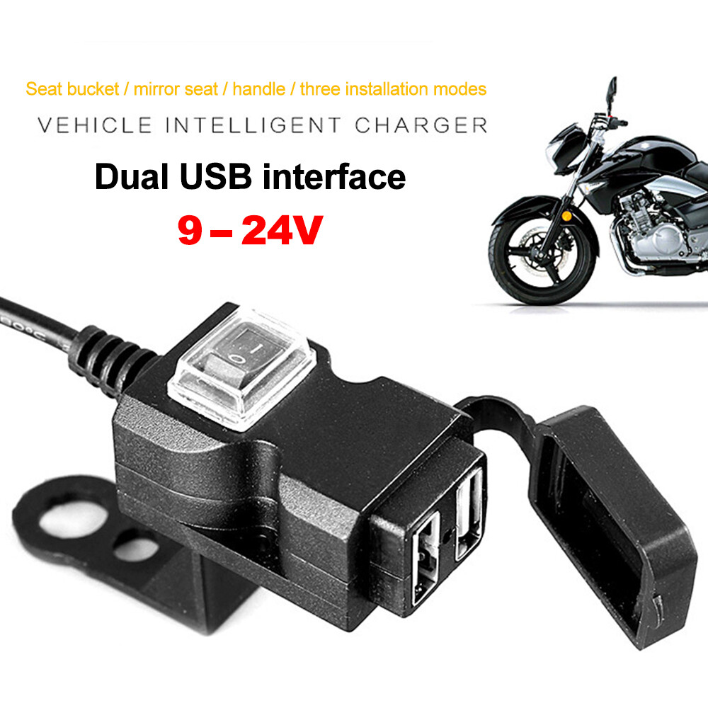 Aitemay Upgrade Motorcycle Dual USB Charger with ON/OFF Switch Waterproof Motorbike Handlebar Phone Charger Fast Charging Socket