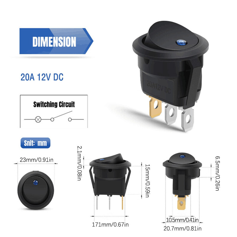 [The Cici Shop] 20A 12V DC Waterproof Rocker Switch LED Dot Light Car Boat Round ON OFF Switch