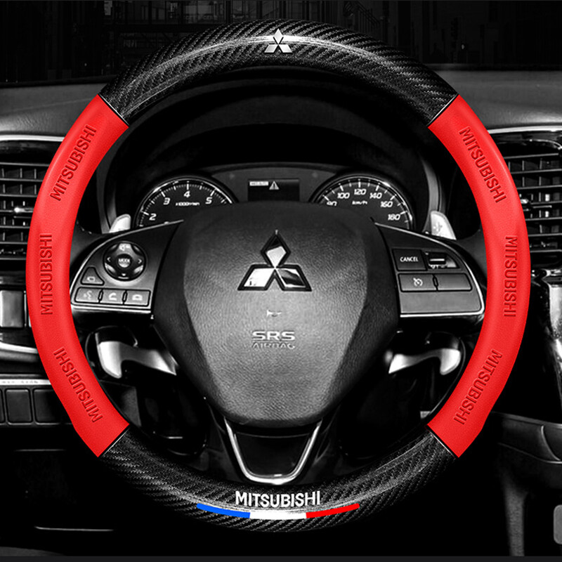 Carbon Fiber Leather 3D Relief Car Steering Wheel Cover 38cm For Mitsubishi ASX Triton Pajero Outlander Attrage Mirage Xpander Lancer Adventure Grandis Storm Fuso Montero Accessories