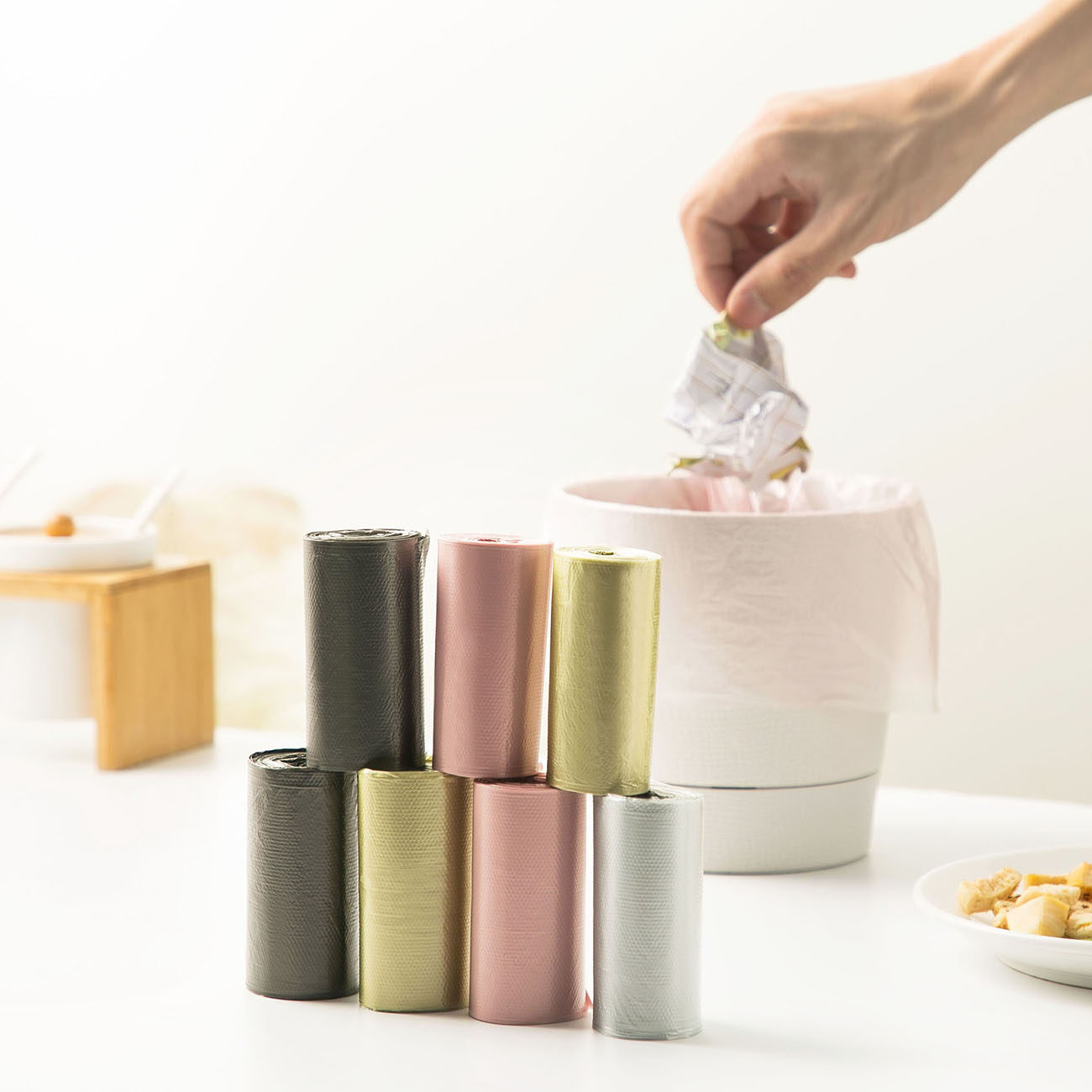 Homenhome Nhỏ Để Bàn Túi Đựng Rác Tiện Lợi Xe Thùng Rác Mini Túi Nhựa 5 Cuộn