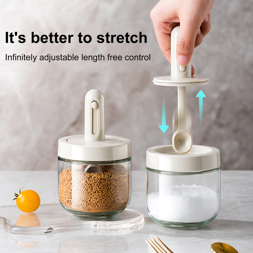 Protable Seasoning Box Condiment Canister Kitchen Glass seasoning bottle Salt Spice Container With Lid Spoon Sugar Bowl
