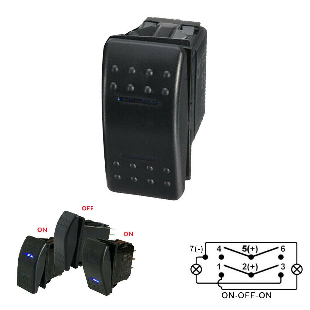 [COD]Blue LED Rocker Switch 7 Pin ON OFF ON DPDT 3 WAY 12v/24v Waterproof Car BoatFree Ship Cheap Price