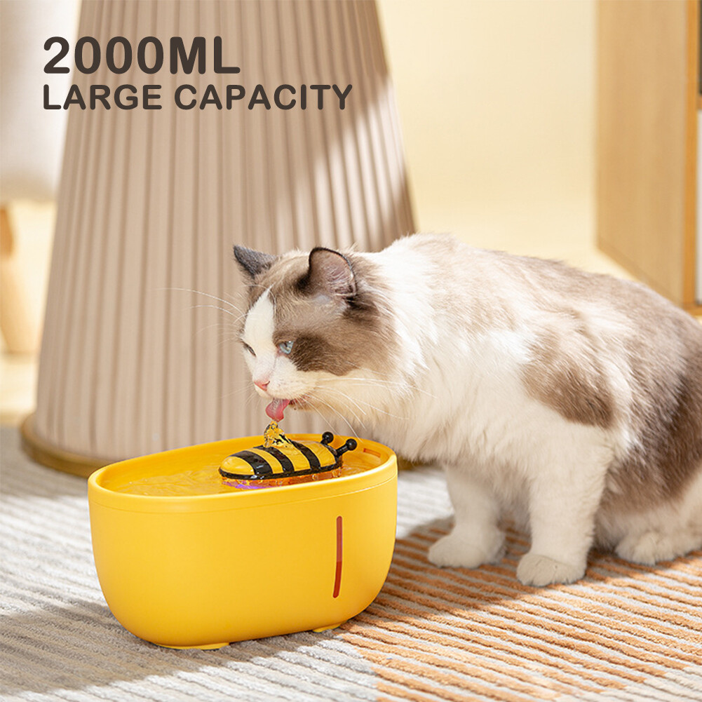 Bee Shape Cat Automatic Water Fountain 2L USB Electric Mute Cat Drinker Bowl Recirculate Filtering Drinker for Cats Pet Water Dispenser