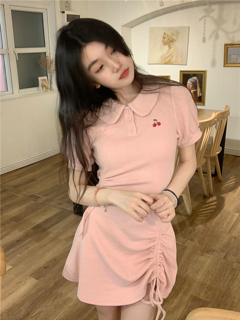 Váy dây rút eo tay ngắn cổ Áo polo mùa hè