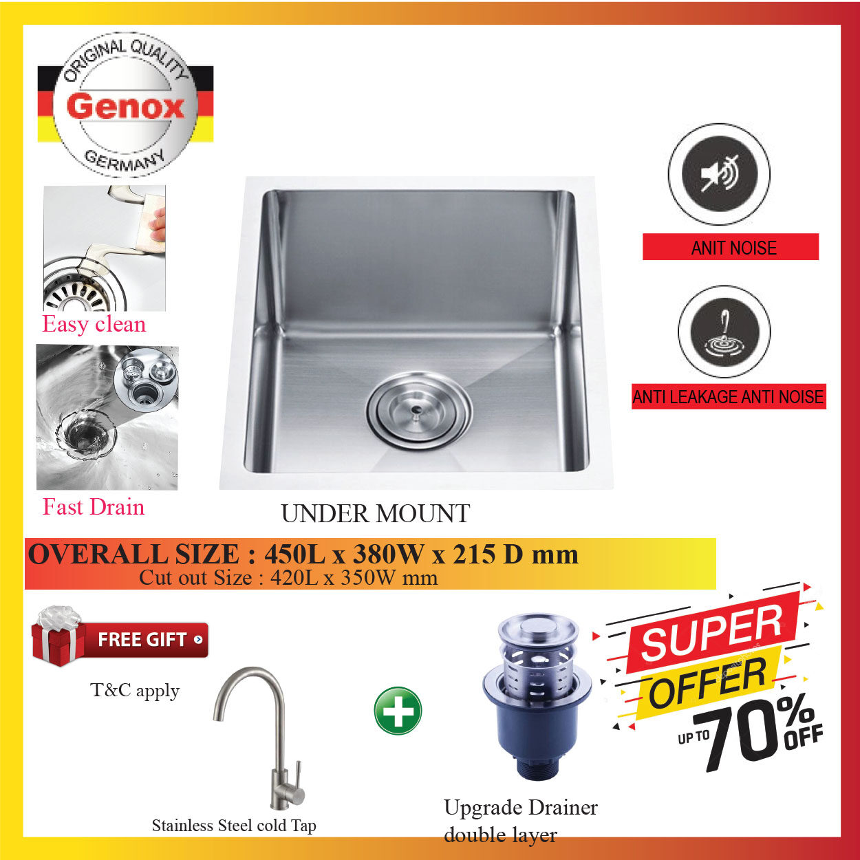 GENOX Germany Quality Grade SUS 304 Stainless Steel SinK - K2-GE49 - 1. ...