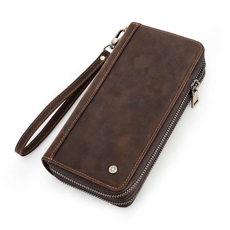 Genuine Leather Clutch Wallets for Men Vintage Long Zipper Clutch Bags Card Holders Money Clip Coin Purse Men's Bag Handbags