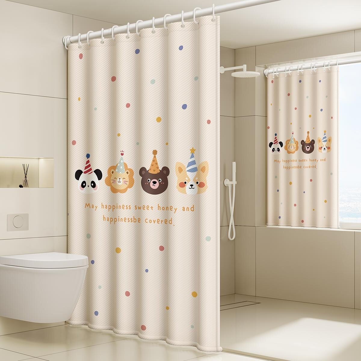 Shower Curtain, Polyester Weighted Striped Fabric Shower Curtain Set with Hooks, Water Repellent, Bohemian Vintage Country Cloth Shower Curtain for Bathroom