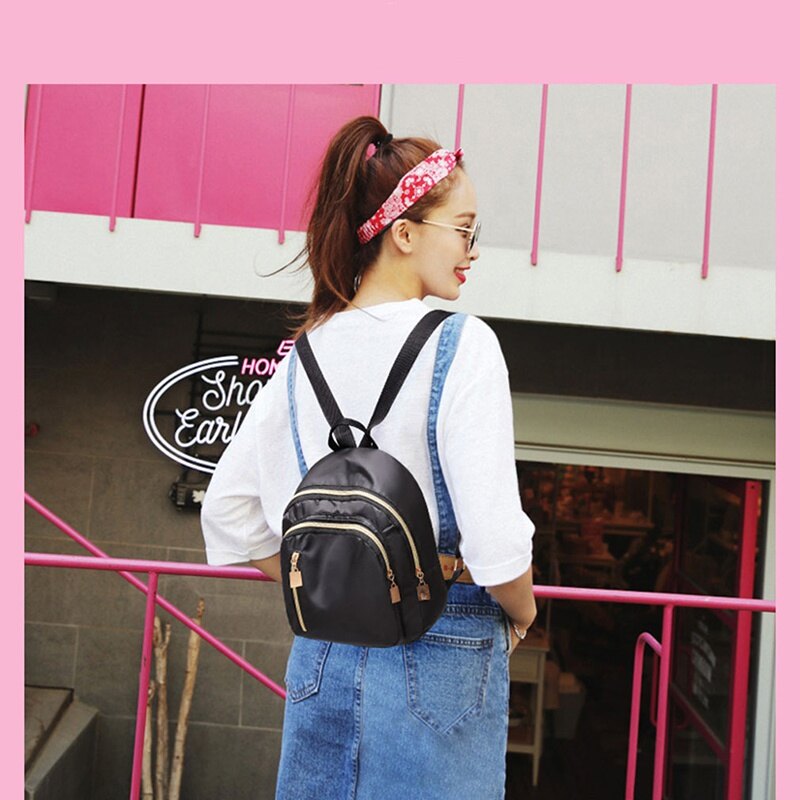Hang qiao shop Fashion Women Black Small Backpack Travel Nylon Handbag Shoulder Bag