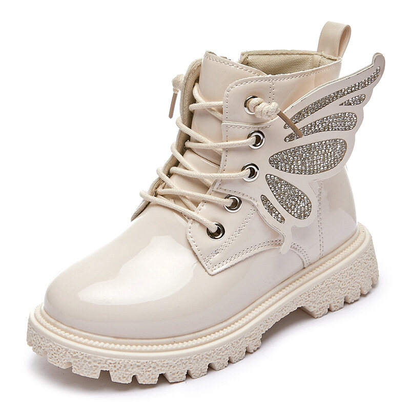 Esspreso Children's trendy fashion boots girls butterfly wings leather boots ankle boots