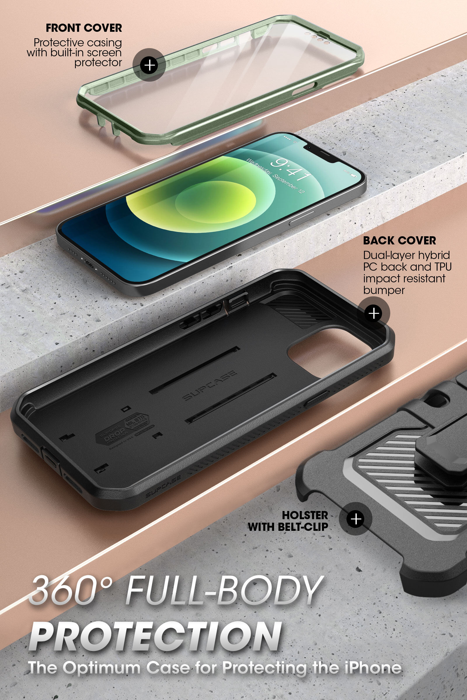 Supcase Cho iPhone 13 Pro Max Trường Hợp 6.7 "2021 Ub Pro Đầy Đủ Cơ Thể giá đỡ chắc chắn Bìa Với tích hợp bảo vệ màn hình Chân Đế