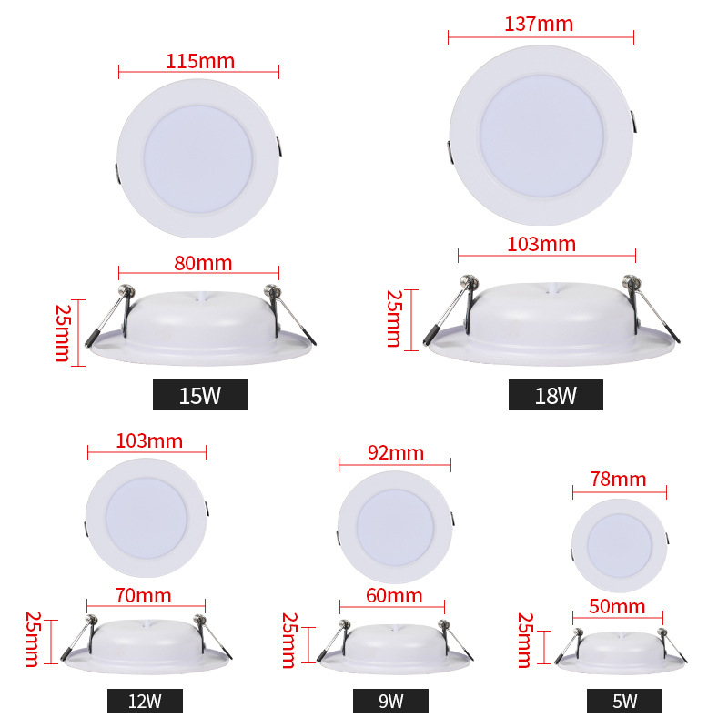 5W 9W 12W 15W 18W Led Pin Light Panel Downlight Recessed Down Ceiling Lights Round 220V