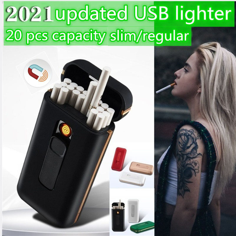 Hộp đựng thuốc lá kim loại mini dung tích lớn 2 trong 1 mới 2021, dung tích 20 chiếc
