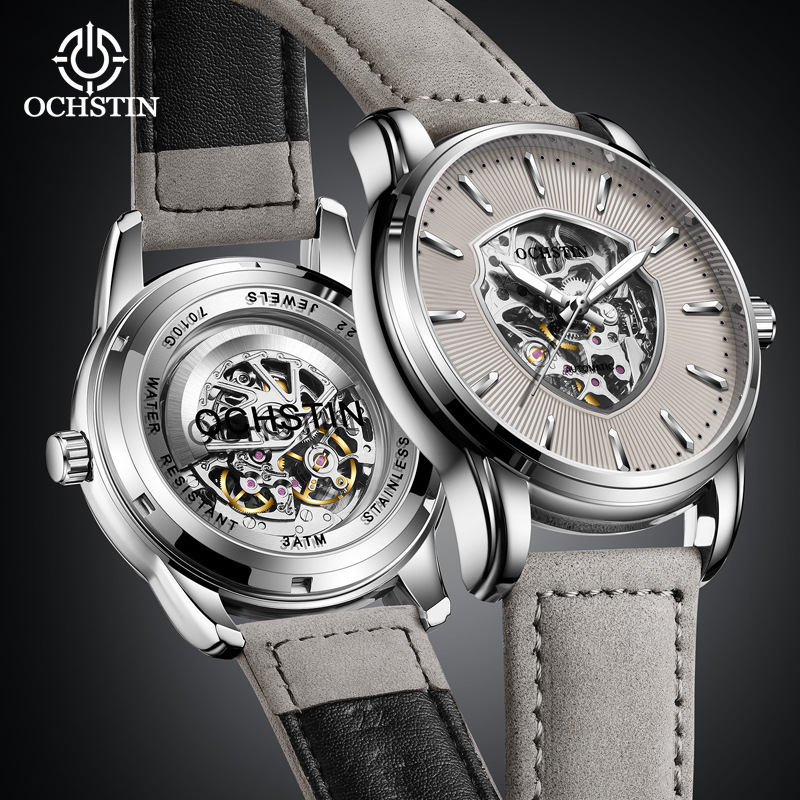 Automatic Mechanical  Leather Hollow Men's Watch Simple Waterproof main image 1