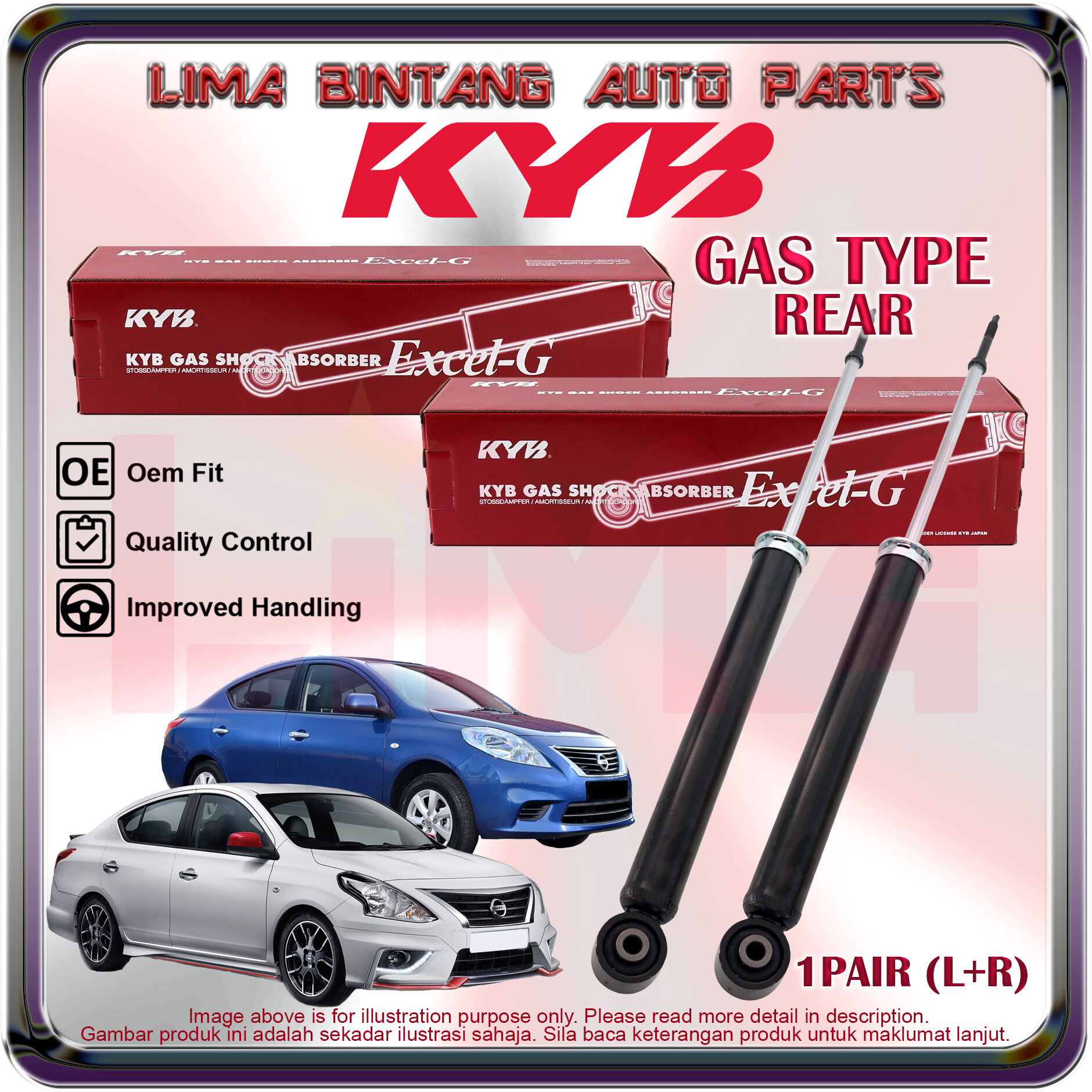 ( 1Pair ) Nissan Almera N17 Rear Shock Absorber Gas KAYABA KYB (2012