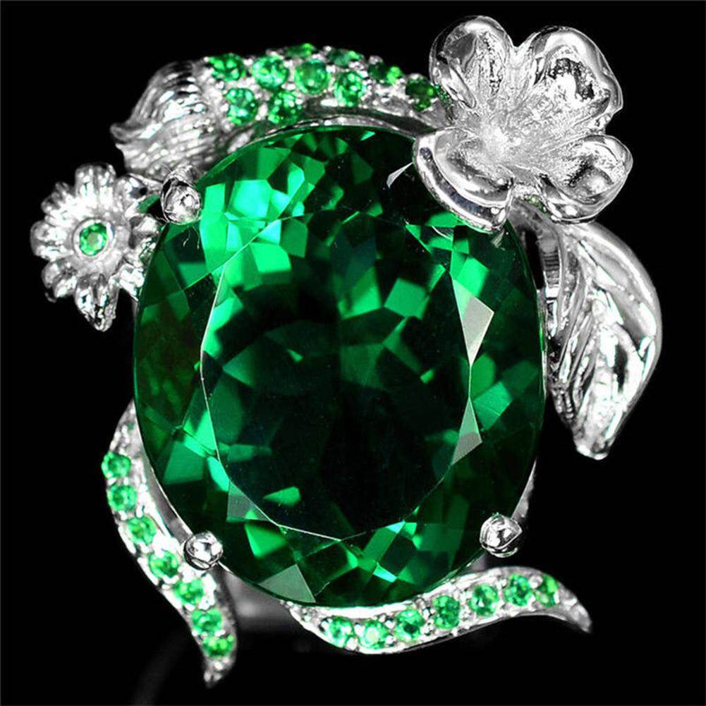 Gravitational wave Fashion Women Faux Emerald Band Party Banquet Proposal Finger Ring Jewelry Gift