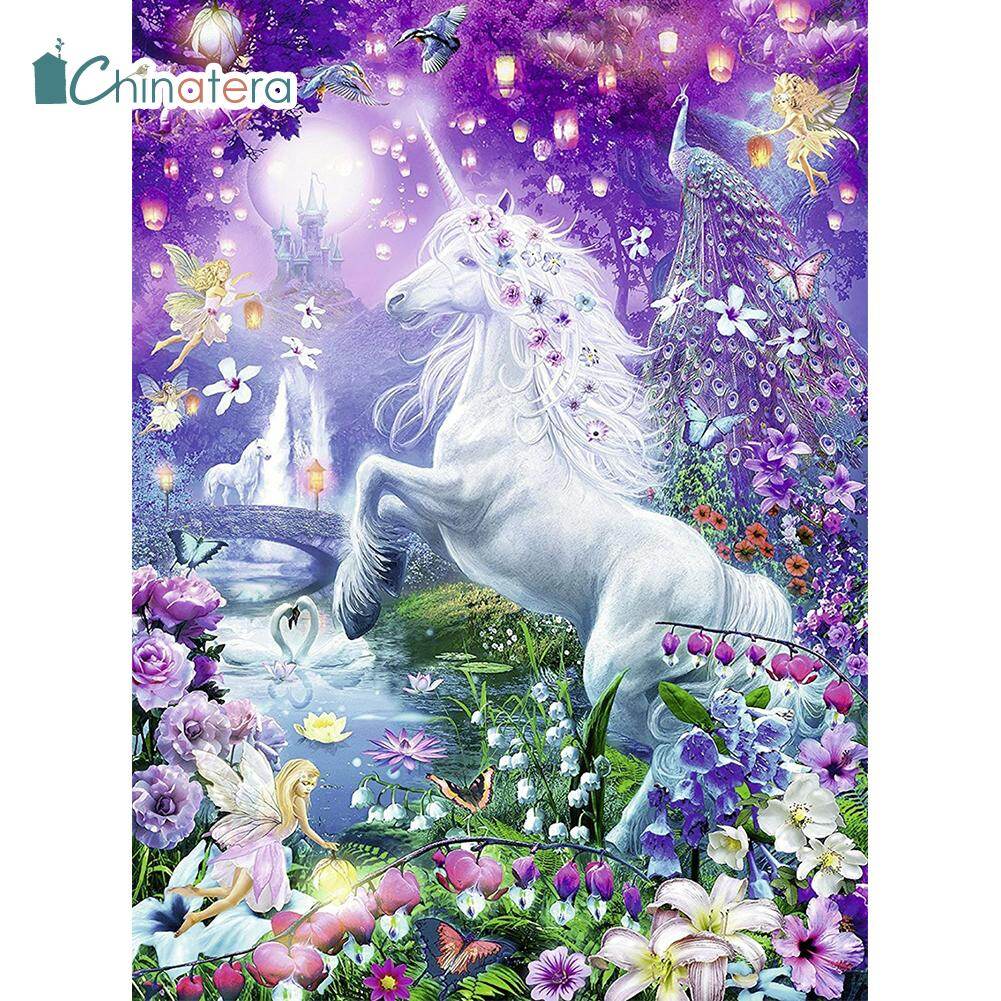 [Chinatera] 5D DIY Full Drill Round Diamond Painting Fantastic Colorful Unicorn Horse Diamond Embroidery Mosaic Kit Home Decor for Bead Art Wall Gift
