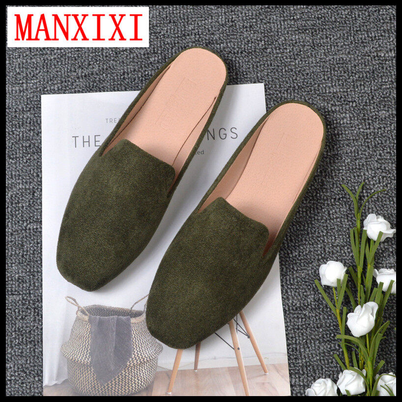 MANXIXI Brand Korean Version Flat Slippers Mules Sandals Big Size Leisure Shoes For Women (32-44 Size)