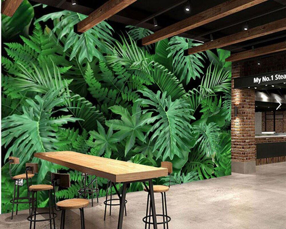 Custom Green layered leaves of tropical plants wallpaper mural,living room tv wall bedroom home decor