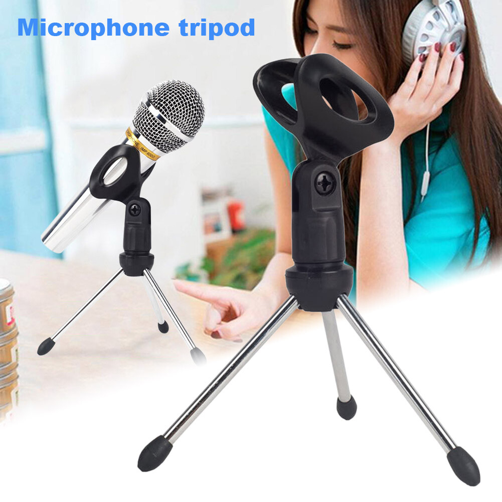 Adjustable Anti-slip Desktop Table Microphone Mount Tripod Holder with Clip