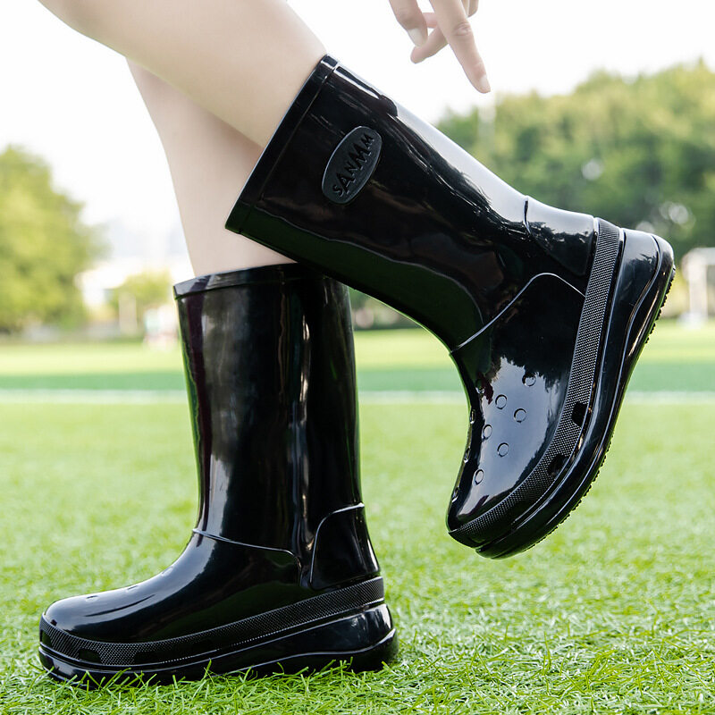 RENBEN High tube rain boots printing women water shoes non-slip wear-resistant must-have in rainy season for men and women