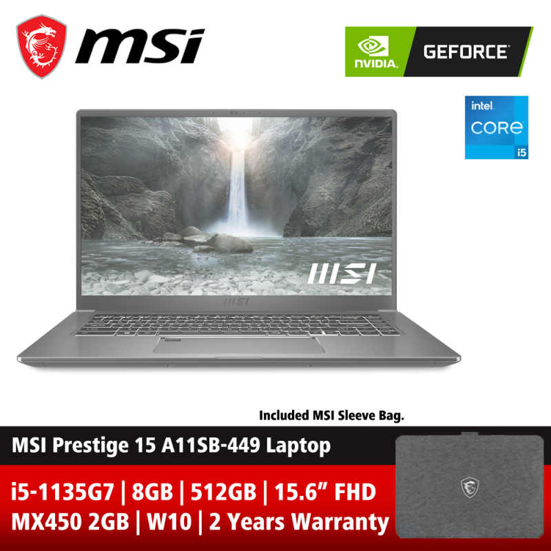 MSI Prestige 15 A11SB-449 15.6 FHD Laptop Urban Silver ( i5-1135G7, 8GB, 512GB SSD, MX450 2GB, W10 ) Malaysia