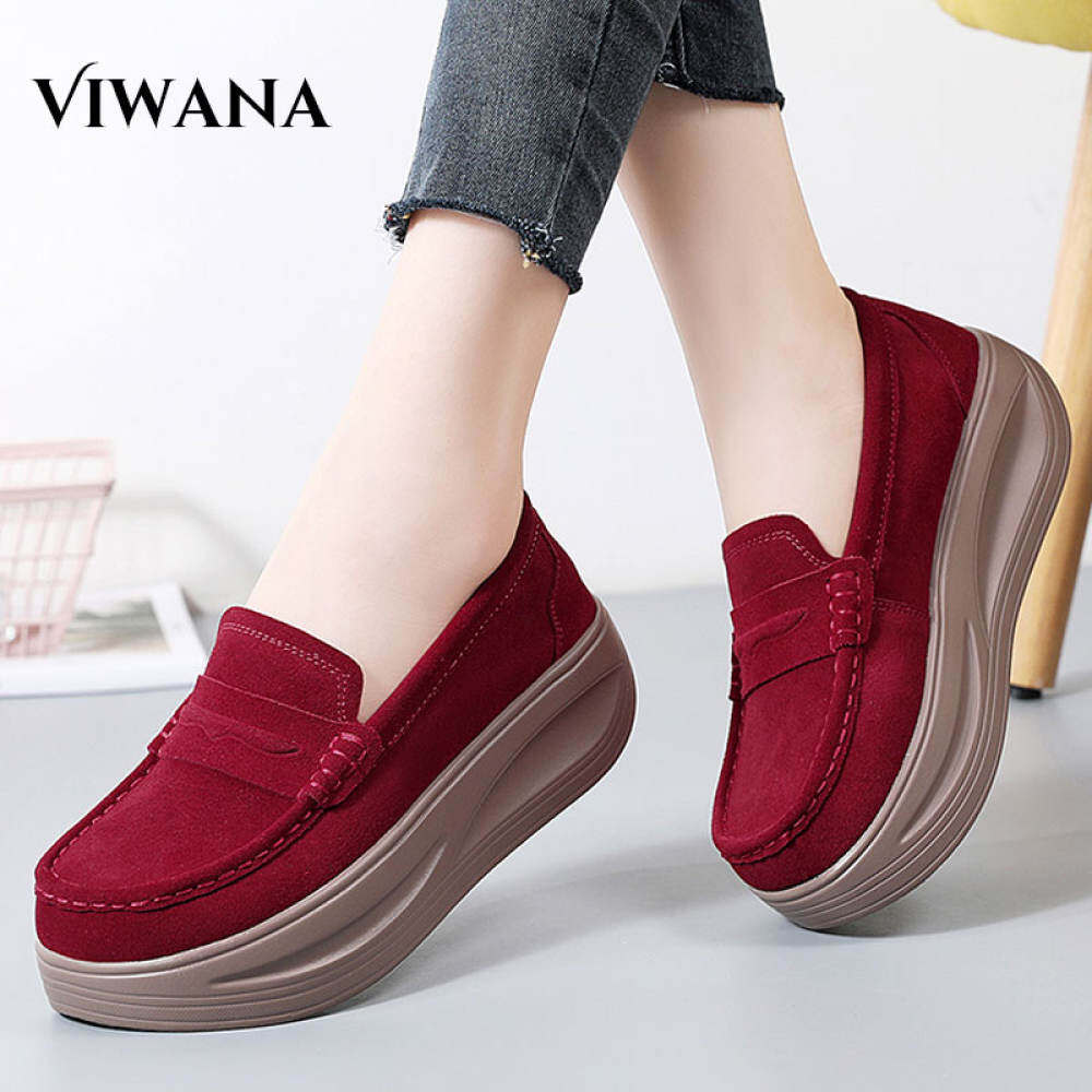 VIWANA Giày Đế Xuồng Cho Nữ Giày Đế Bằng Nữ Da Thật 2022 Giày Lười Đế