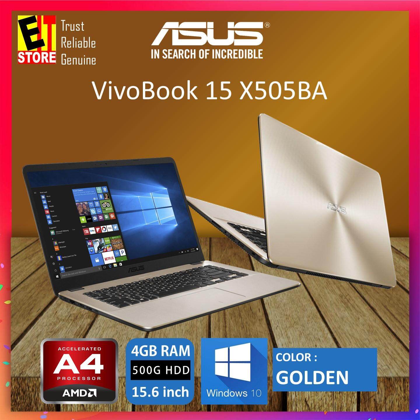 ASUS VIVOBOOK X505B-ABR395T GOLDEN (AMD A4-9125/4GB/500GB/15.6/W10/1YR) + BAG Malaysia