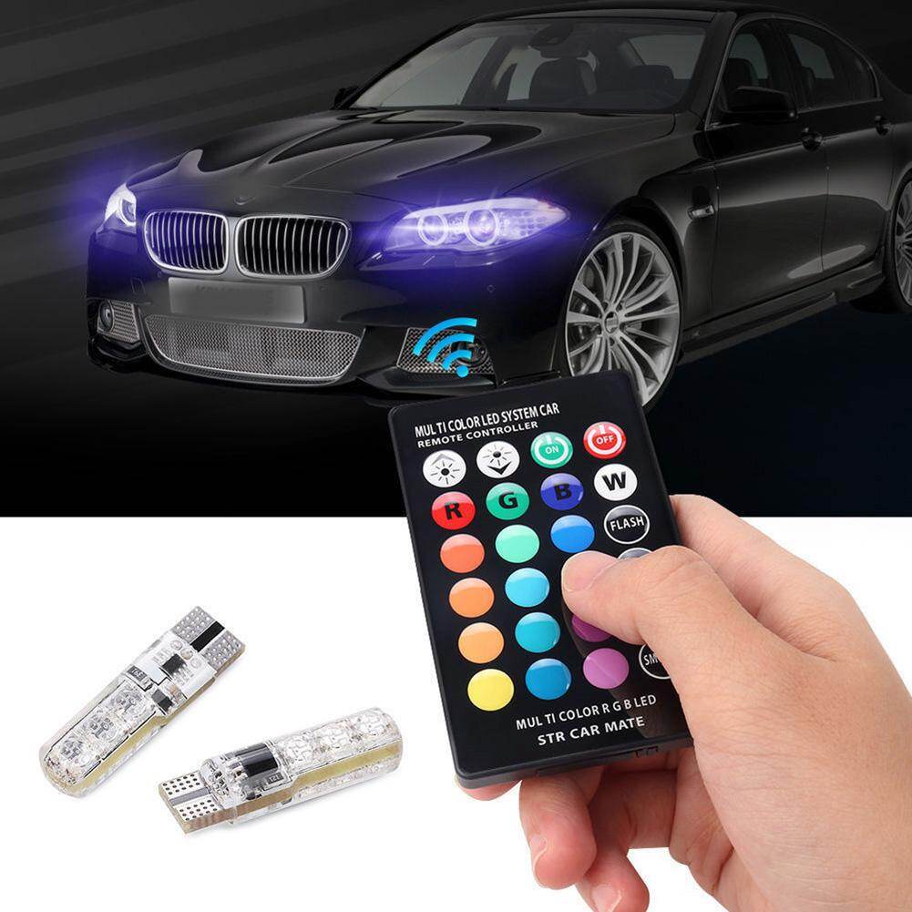 BUY IN COINS 2PCS 12V 6SMD RGB LED T10 5050 Multi Color Light Car Wedge Remote Control Bulbs