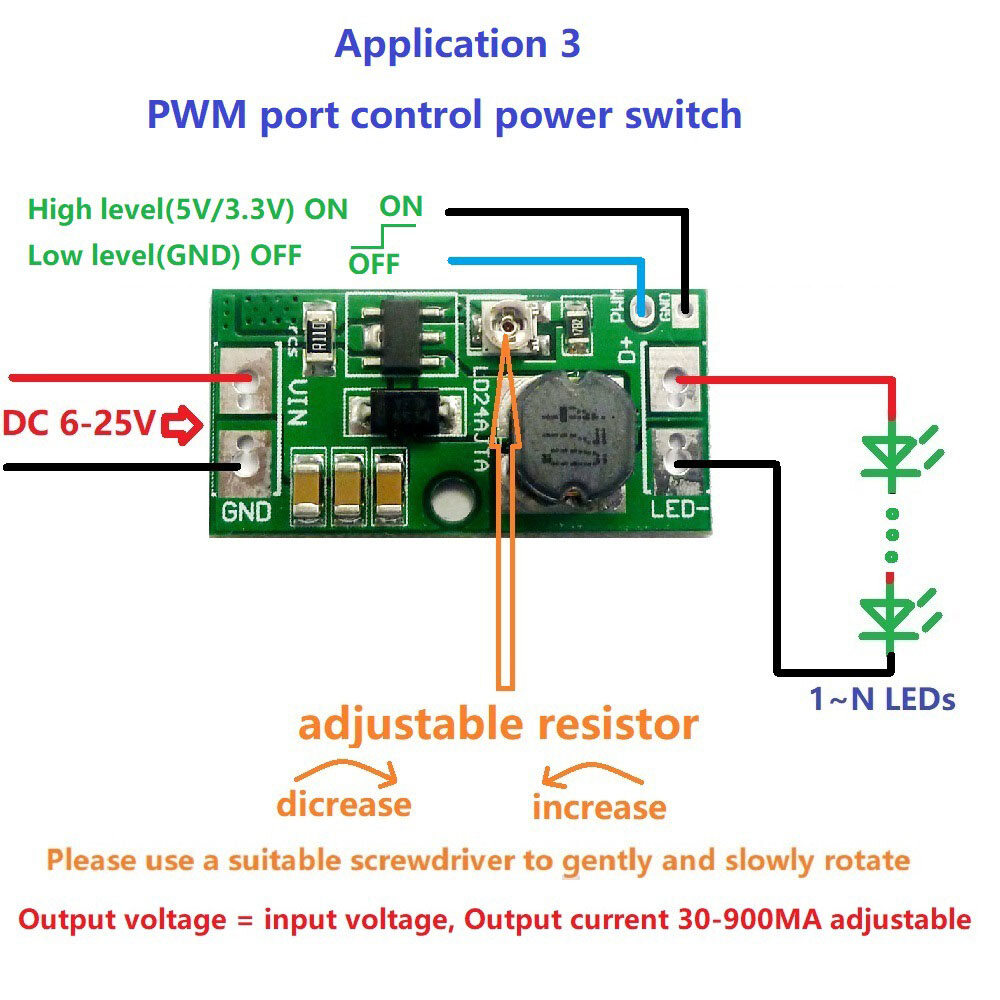 DC 9V 12V 18V 24V 20W Adjustable LED Driver PWM Controller DC-DC Step-down Converter Constant Current 0-900MA Adjustable Driver