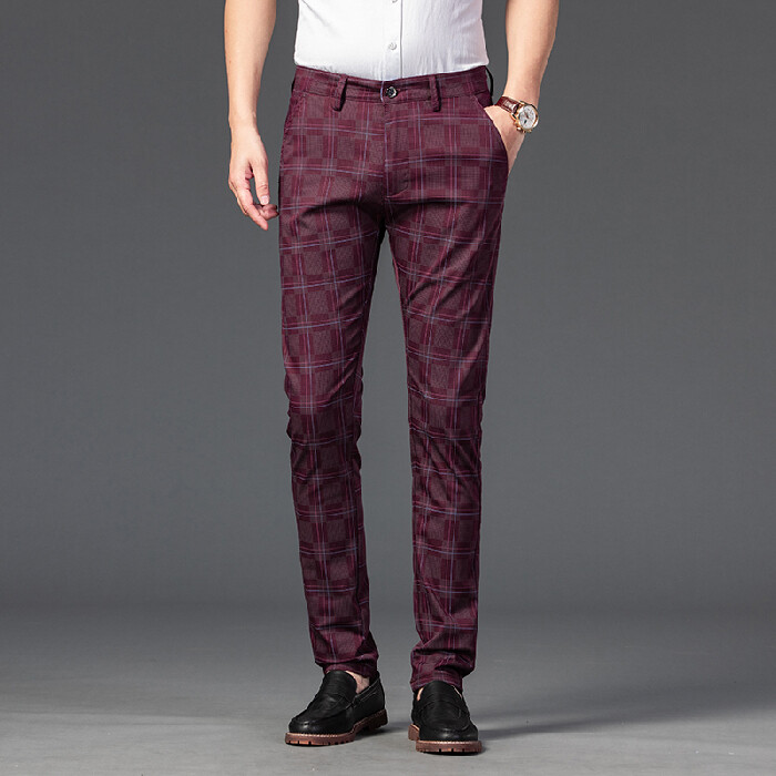 Men's plaid pants men's slim straight men's casual pants personality versatile plaid pants