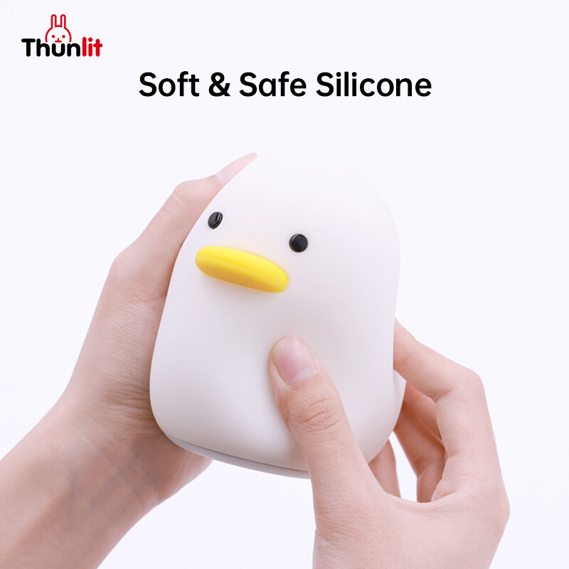 Thunlit Duck Night Light Cute USB 1200mAh Rechargeable Dimmable Silicone Duck Lamp Timed Shutdown Squishy Duck Sleep Light