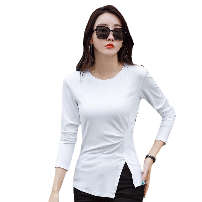 Women's T-shirt Long Sleeve Crew Neck Casual Tee Solid Color Top
