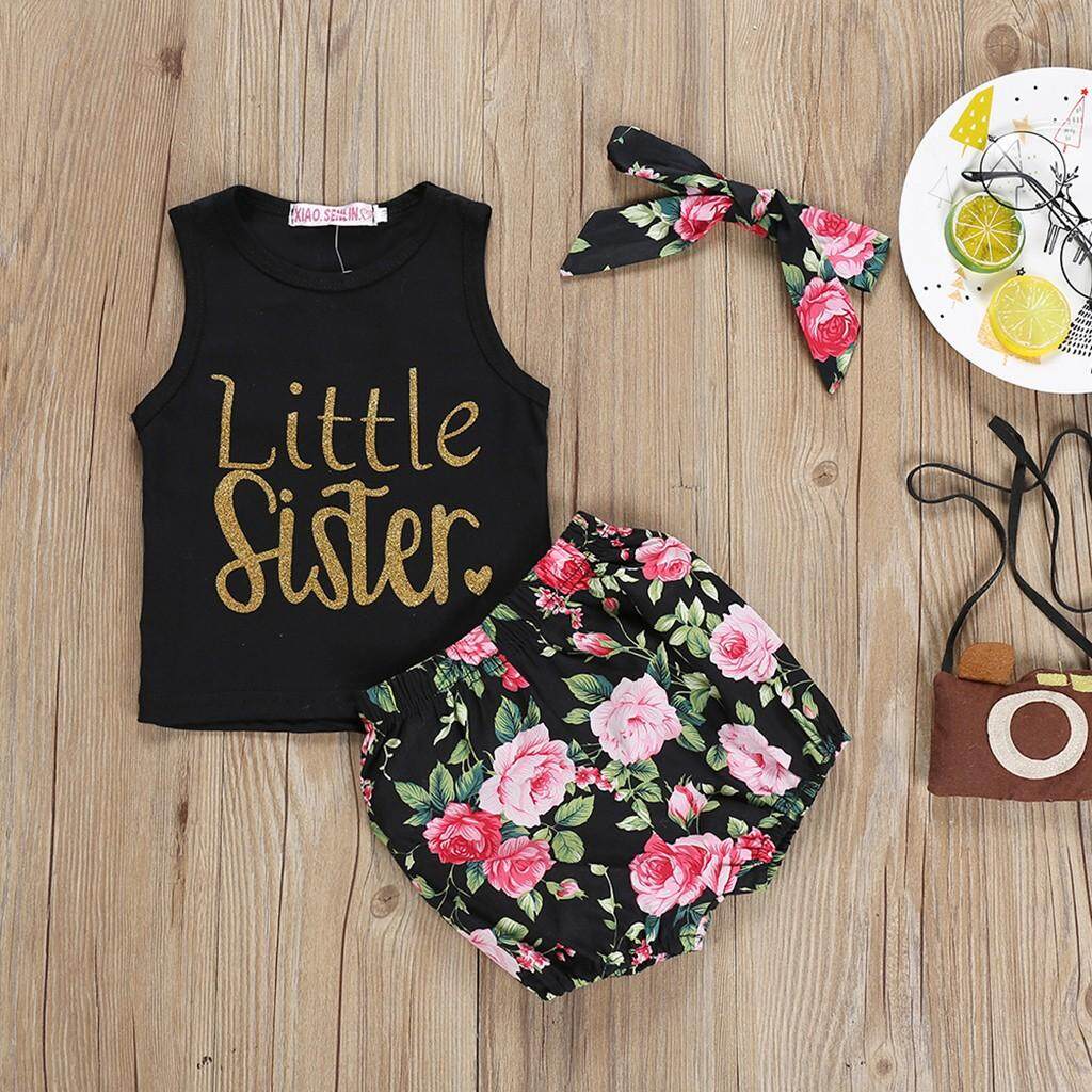 Summer 2pcs Baby Girls Clothes Set Sleeveless Floral O-Neck Dress+Headband