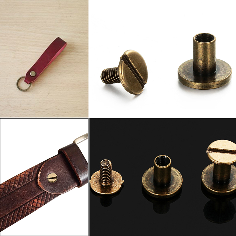 Jk3u  10Sets Leather Tool Belt Leather Screws Copper Rivets Double Cap Studs Decorative Metal Craft Double Sided Flat Head