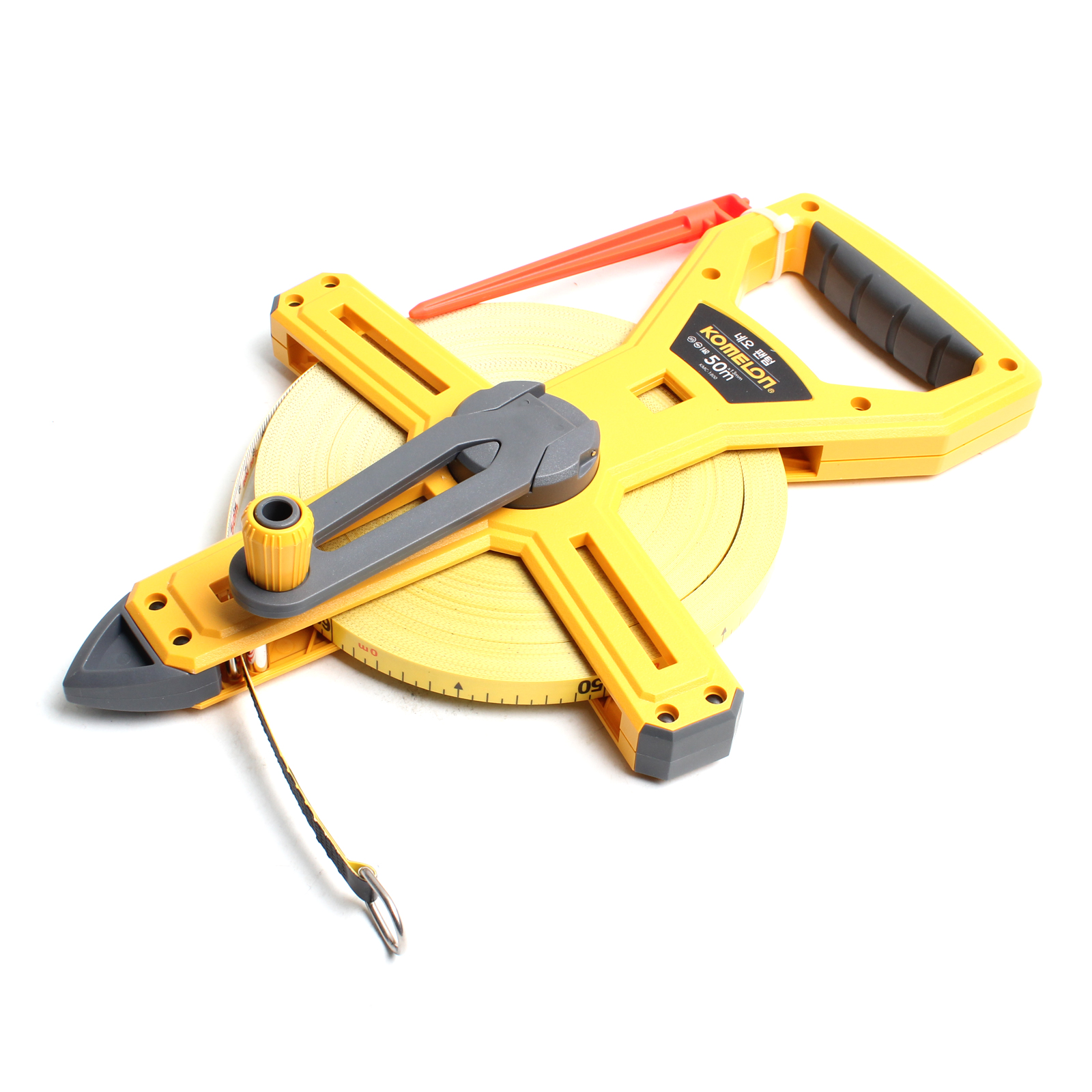 Komelon 6633 Open Reel Fiberglass Tape Measure – 300-Feet X 1/2-Inch With Double Coated Blade, Rubber Bumpers & Marking Stake