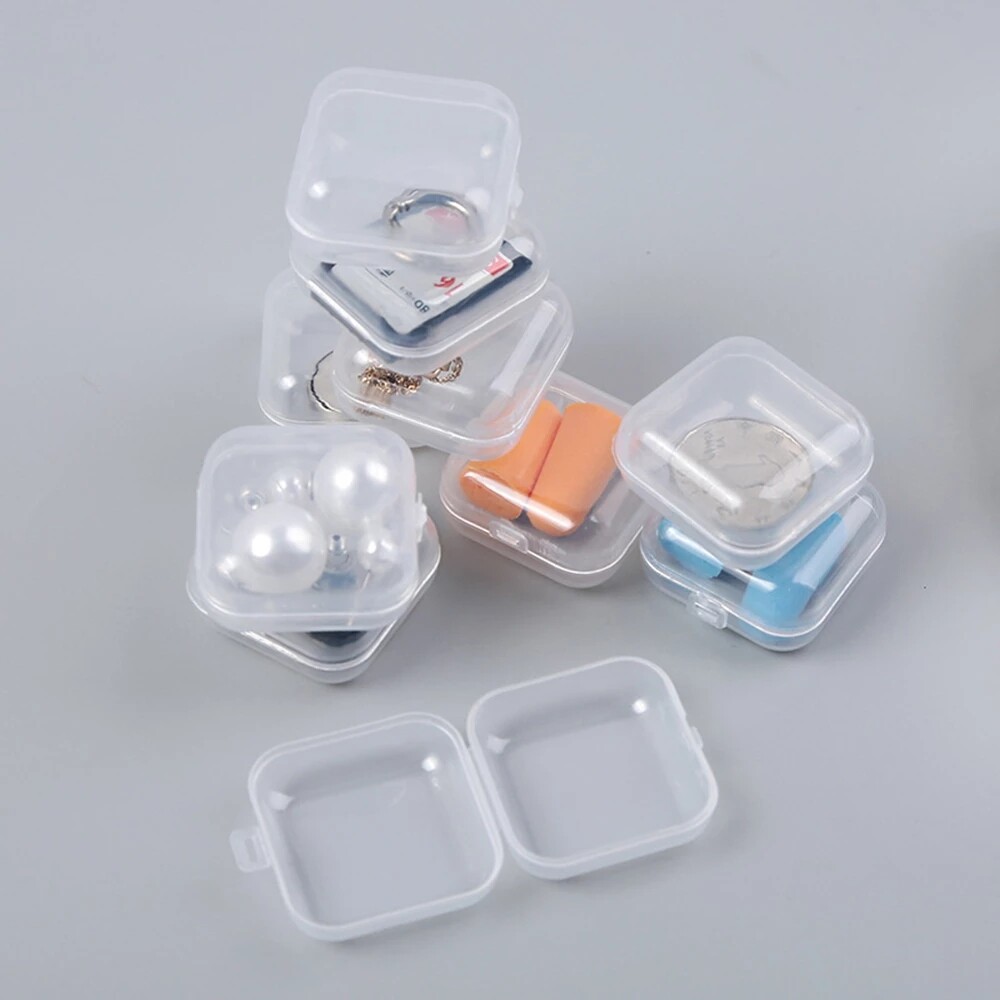 【PrettySet】5/10Pcs Mini Portable Plastic Transparent Storage Boxes Square Pill Jewelry Earplug Earring Box Home Organization box