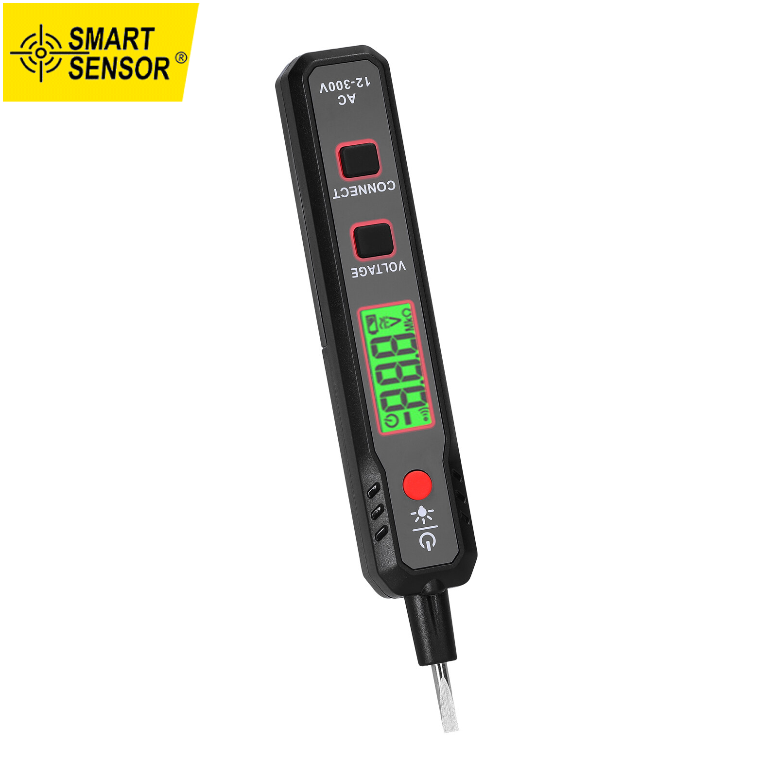 Smart Sensor LCD Display Electric Test Pen AC12-300V Voltage Tester Live/Zero Wire Detector Cable Breakpoint Finder with Flashlight and Sound Light Alarm Function