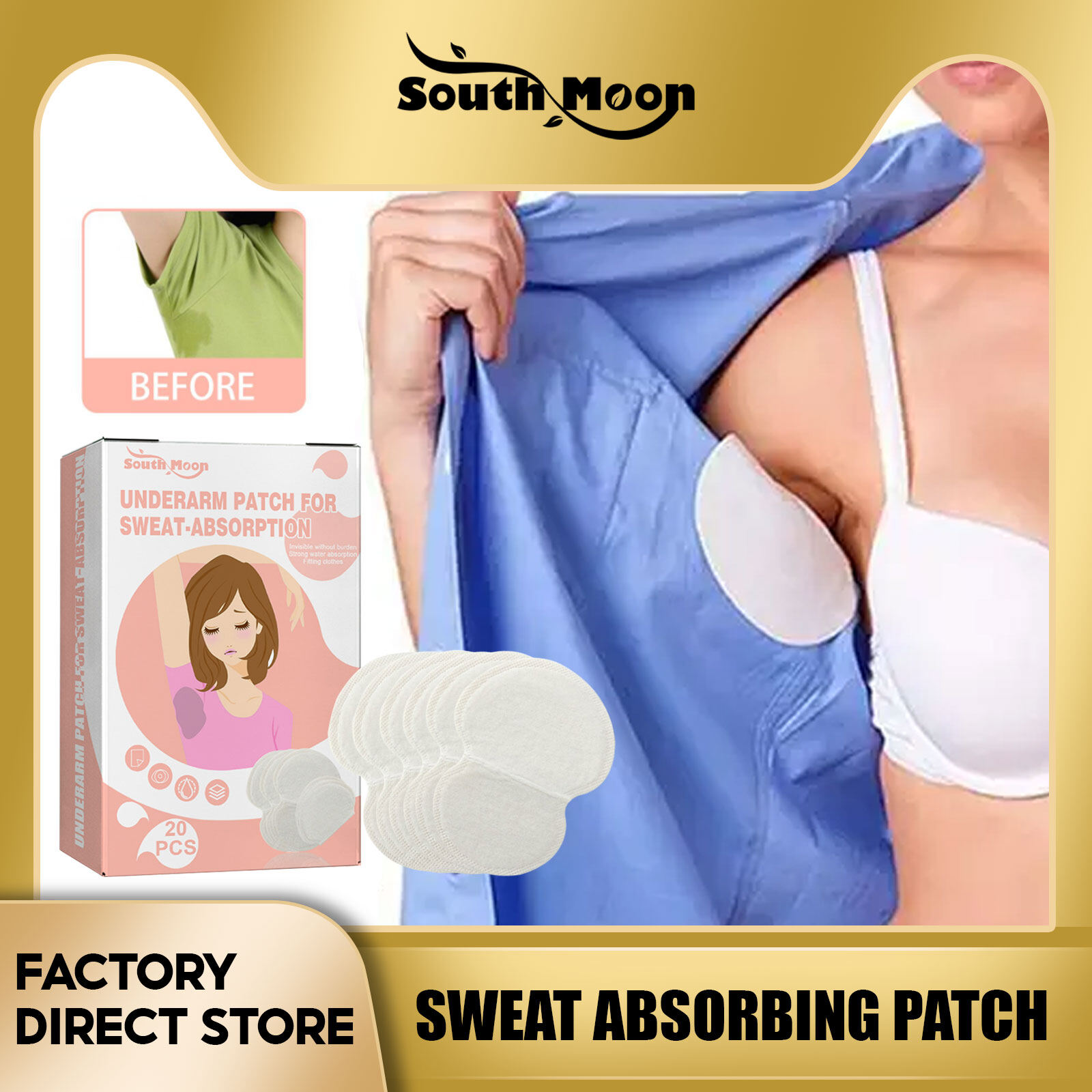 South Moon Underarm Patch For Sweat Absorption Disposable Underarm Pad Sweat  Guard Deodorant Armpit Sweat Stickers Dress Clothing Absorbent Sweat  Perspiration Pads Sweat Pad Underarm Adhesive Sweat Pad Armpit  Antiperspirant Deodorant Sweat-absorbent